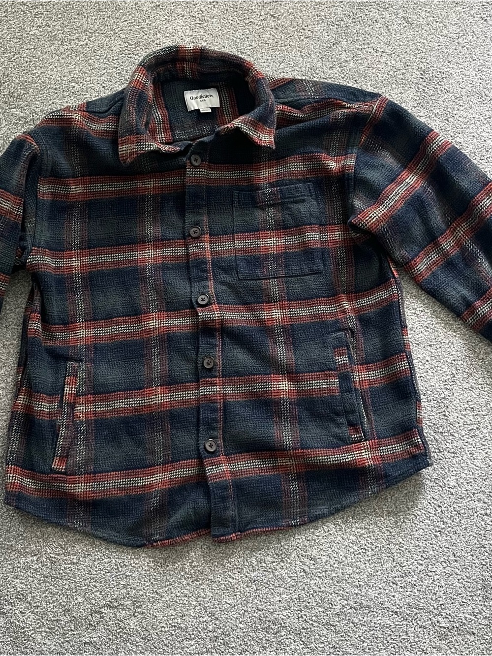 Goodfellow & Co Navy and Red Plaid Button-Down Shirt Jacket